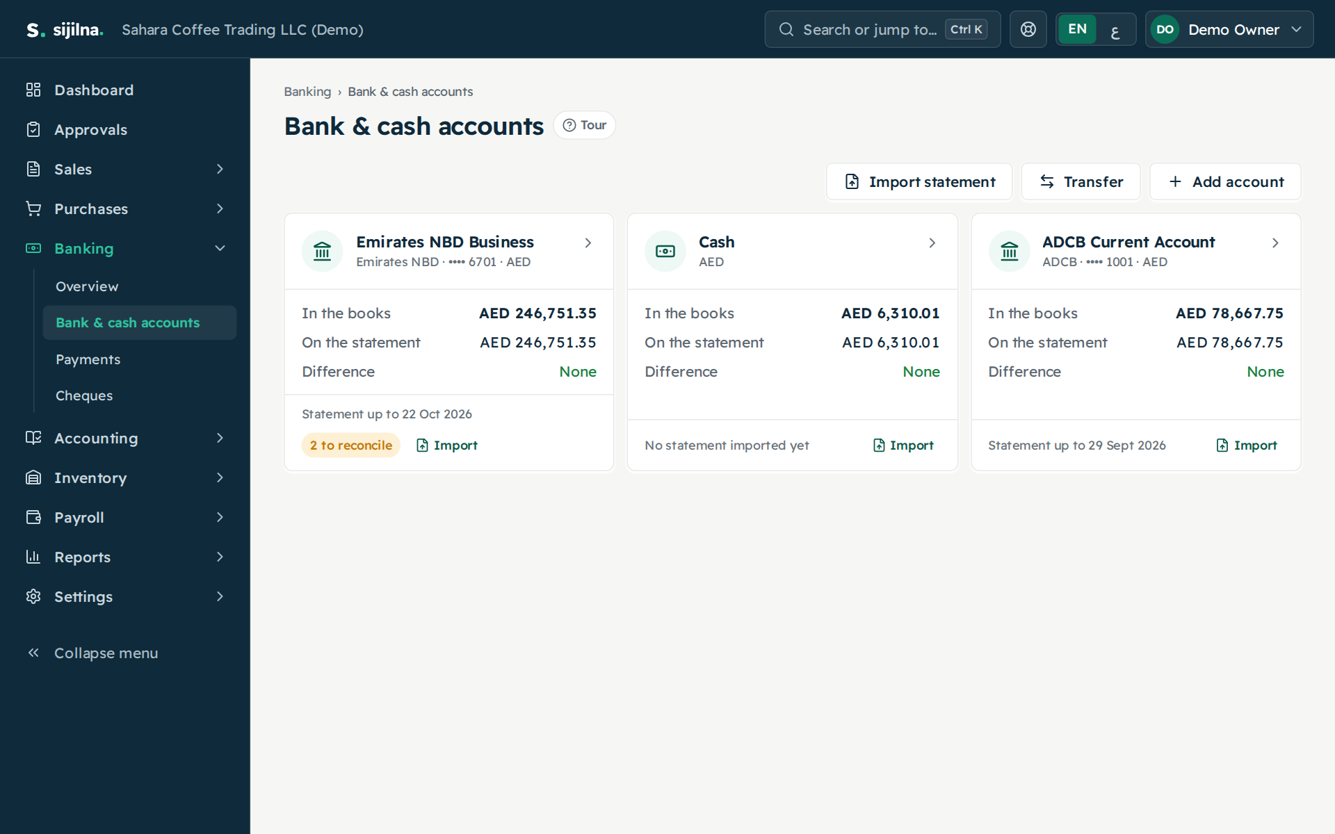 Bank and cash accounts in Sijilna