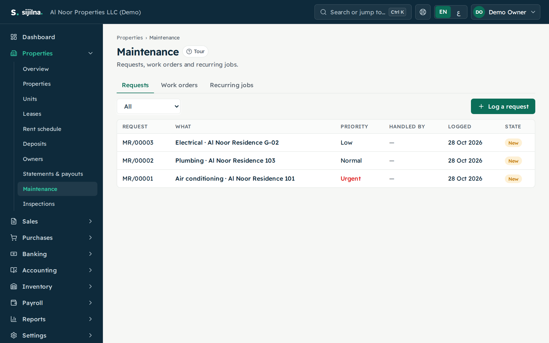 Maintenance requests in Sijilna